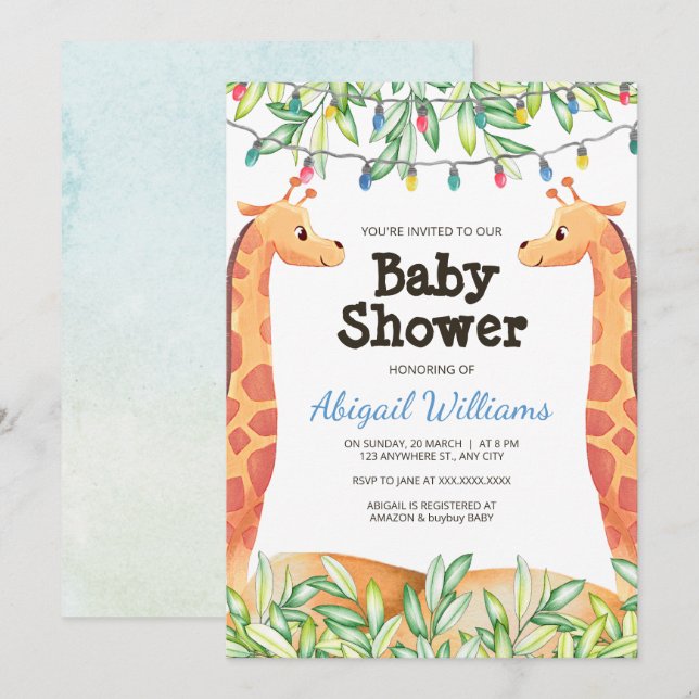Giraffe Safari Party Baby Shower Inbjudningar (Fram/baksida)