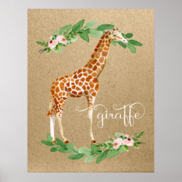 Giraffe Safari Rosa Blommigt Girl Girl's Nursery A Poster