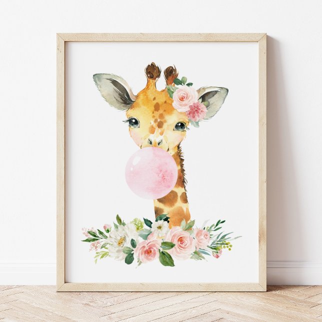 Giraffe, Safari, Rosa Bubble Gum, Girl Nursery Poster (Skapare uppladdad)