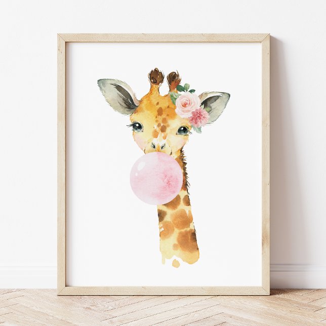 Giraffe, Safari, Rosa Bubble Gum, Girl Nursery Poster (Skapare uppladdad)