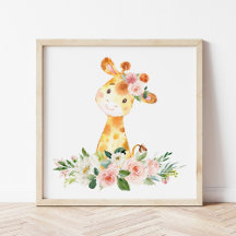 Giraffe, Safari, Rosa Flowers, Girl Nursery