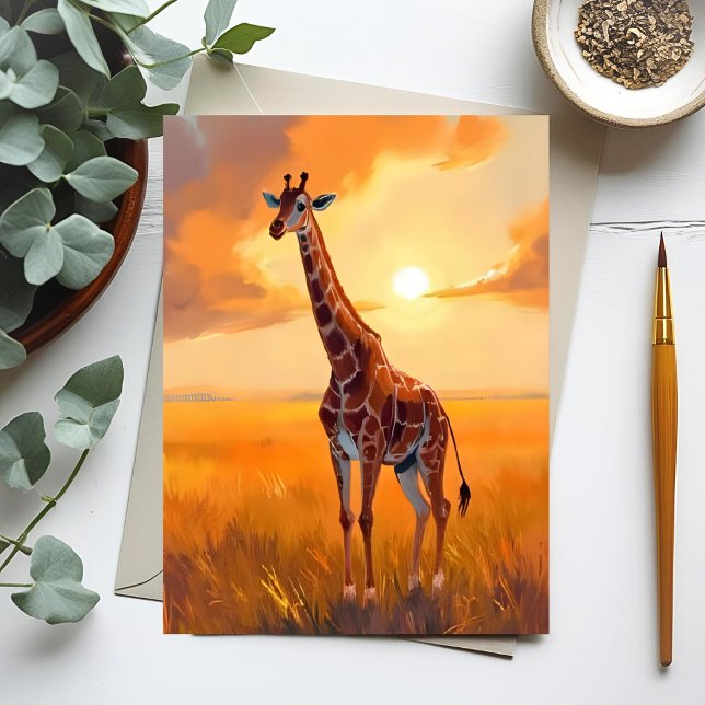 Giraffe Safari Sunset Animal Painting Vykort (Skapare uppladdad)