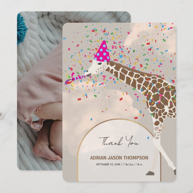 Giraffe Safari Theme Baby Photo Announcement Inbjudningar (Fram/baksida)