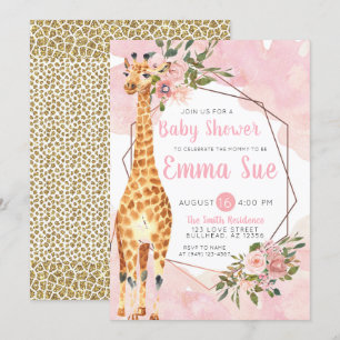Giraffe Safari Watercolor Baby Shower Inbjudningar