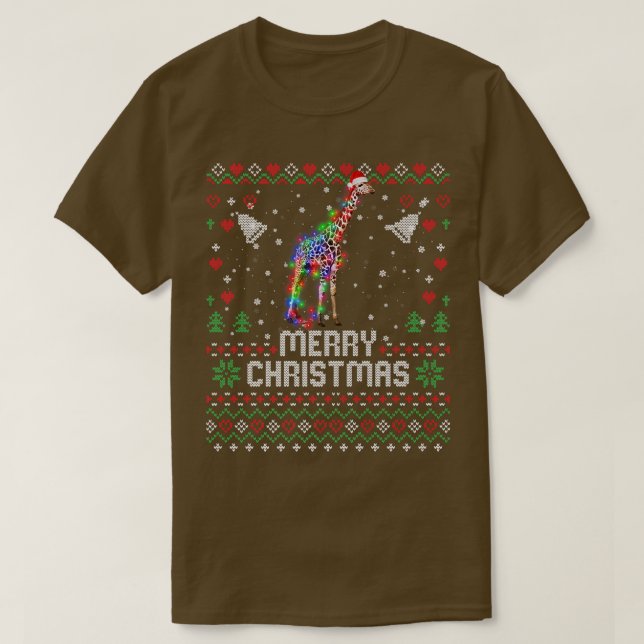 Giraffe Santa Hat Animal Julgran Ljus Hol T Shirt (Design framsida)