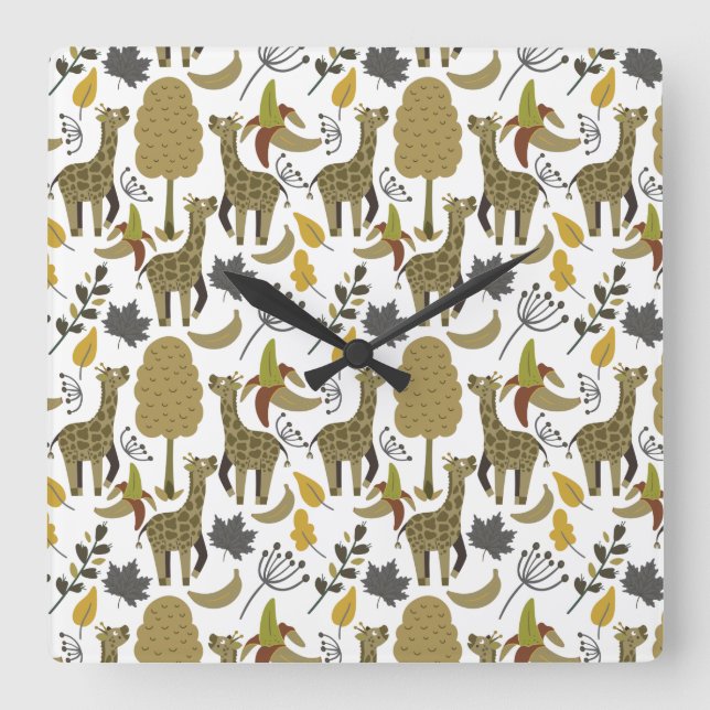 Giraffe seamless pattern yellow white tall fyrkantig klocka (Framsida)