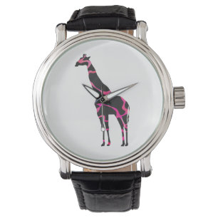 Giraffe Shock rosa och Black Silhouette Armbandsur