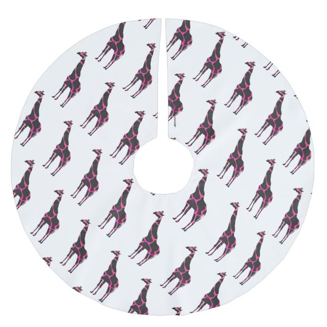 Giraffe Shock rosa och Black Silhouette Julgransmatta Borstad Polyester (Framsidan)