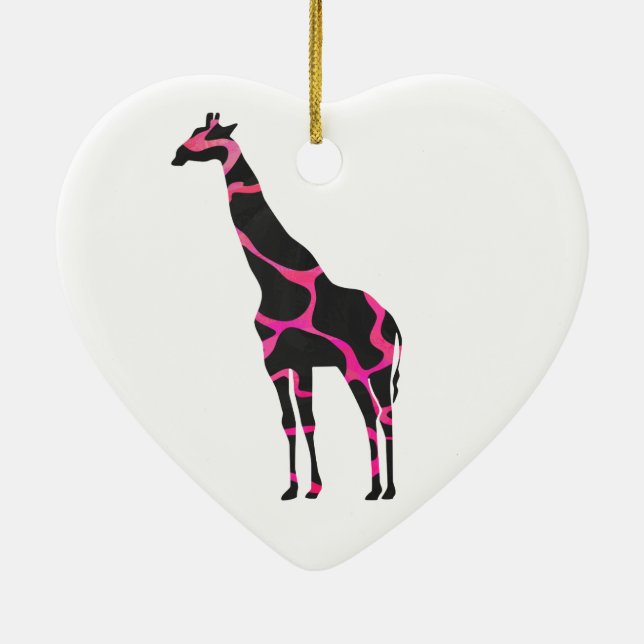 Giraffe Shock rosa och Black Silhouette Julgransprydnad Keramik (Baksidan)