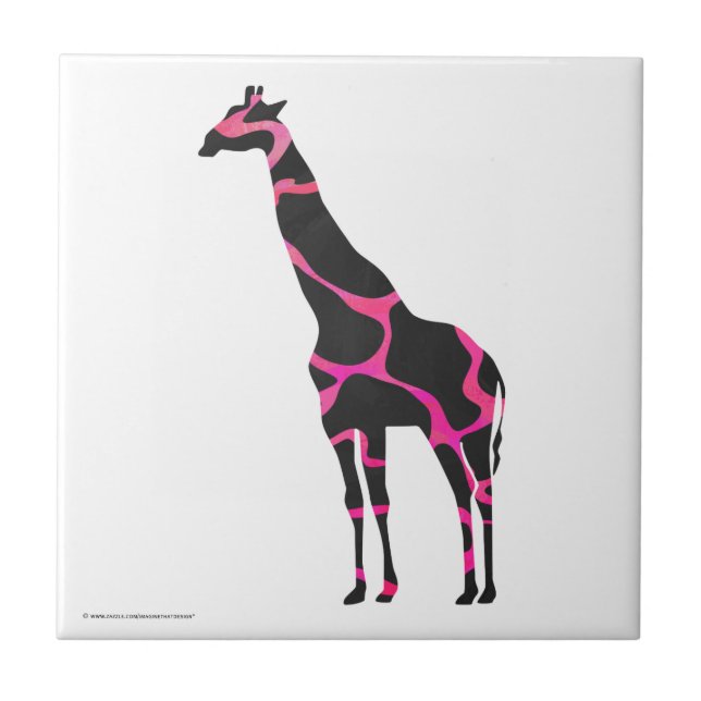 Giraffe Shock rosa och Black Silhouette Kakelplatta (Framsidan)