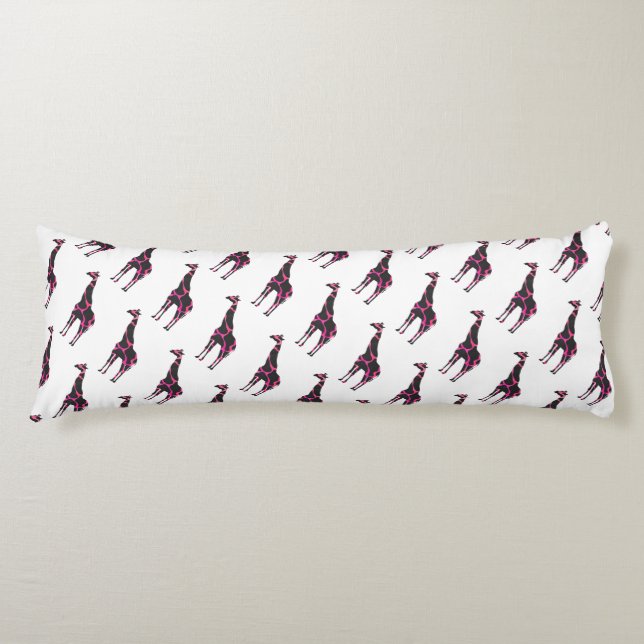 Giraffe Shock rosa och Black Silhouette Kroppskudde (Framsidan)