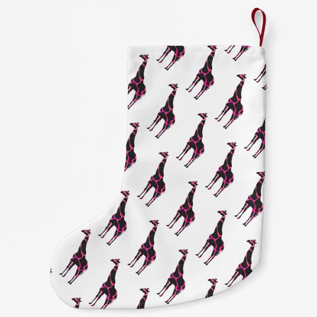Giraffe Shock rosa och Black Silhouette Liten Julstrumpa (Baksidan)