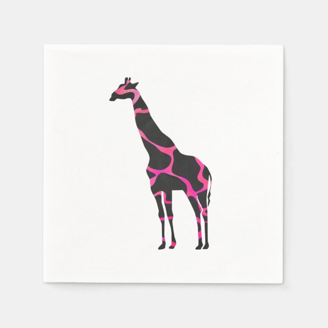 Giraffe Shock rosa och Black Silhouette Pappersservett (Framsidan)