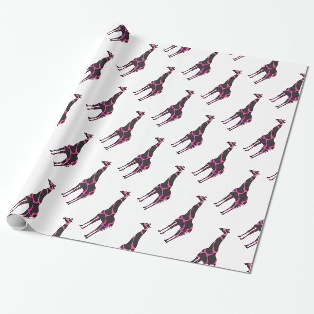 Giraffe Shock rosa och Black Silhouette Presentpapper (Utrullad)