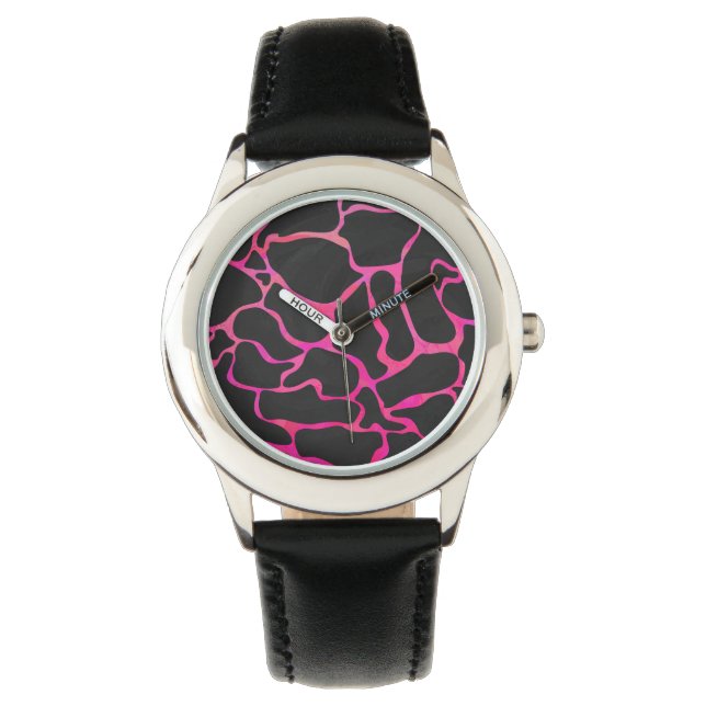 Giraffe Shock rosa och svart utskrift Armbandsur (Framsida)