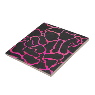 Giraffe Shock rosa och svart utskrift Kakelplatta