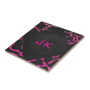 Giraffe Shock rosa och svart utskrift Kakelplatta