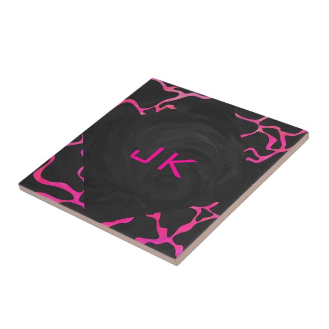 Giraffe Shock rosa och svart utskrift Kakelplatta (Sidan)