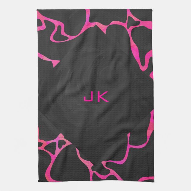 Giraffe Shock rosa och svart utskrift Kökshandduk (Vertikal)