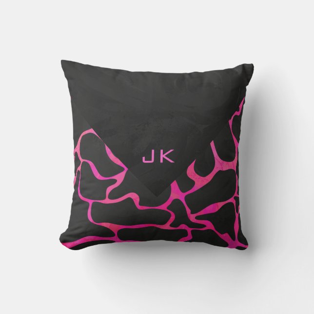 Giraffe Shock rosa och svart utskrift Kudde (Framsida)