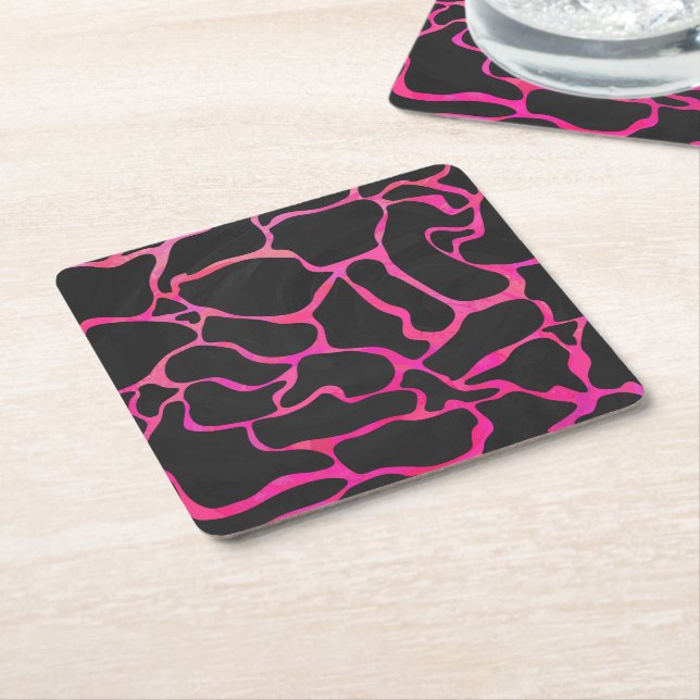 Giraffe Shock rosa och svart utskrift Underlägg Papper Kvadrat (Vinklad)