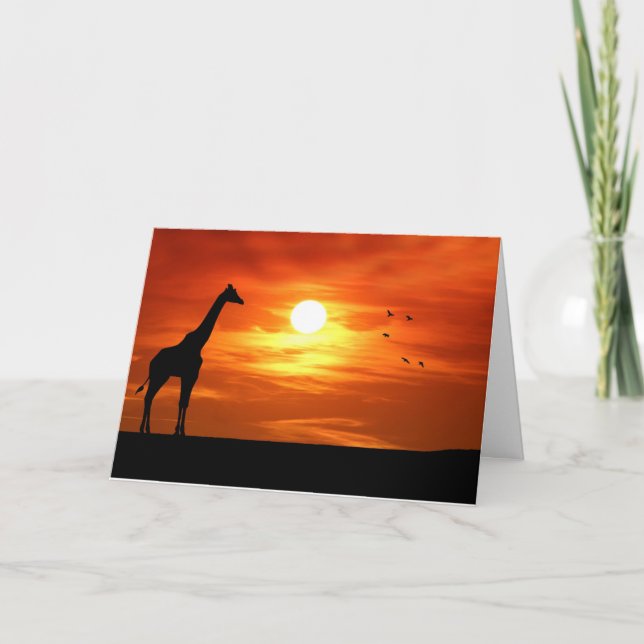 Giraffe Silhouette vid Sunset Kort (Framsida)