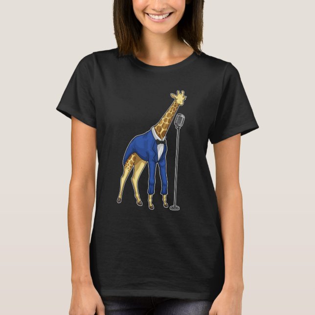 Giraffe Singer Microphone Music T Shirt (Framsida)
