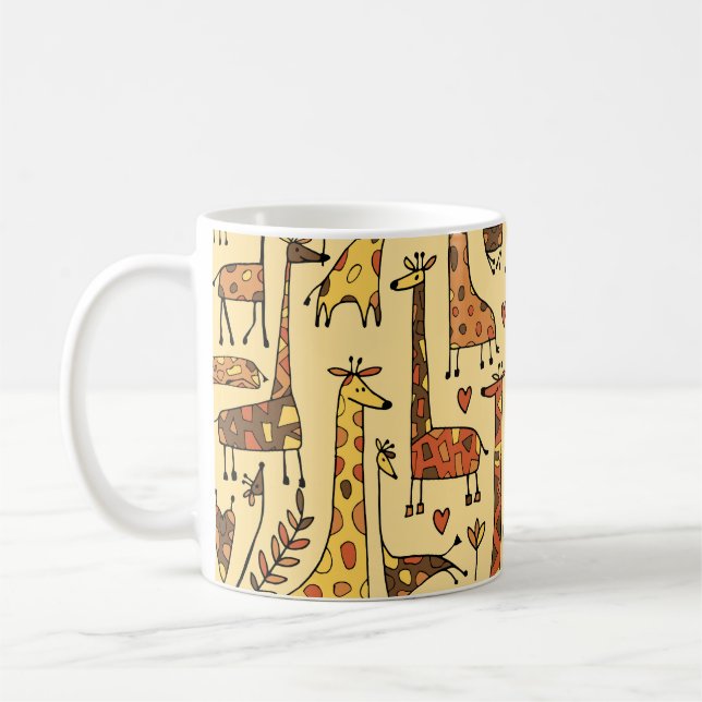 Giraffe Sketch, Roligt Sömlös design. Kaffemugg (Vänster)