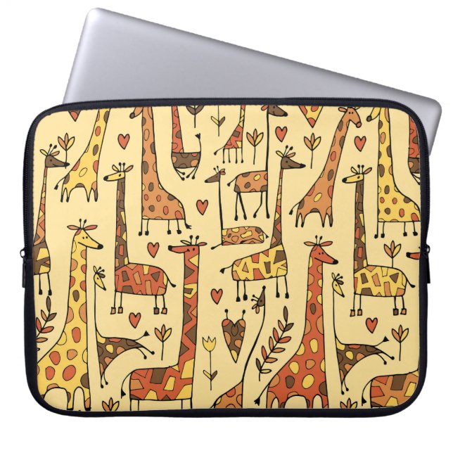 Giraffe Sketch, Roligt Sömlös design. Laptop Fodral (Framsidan)