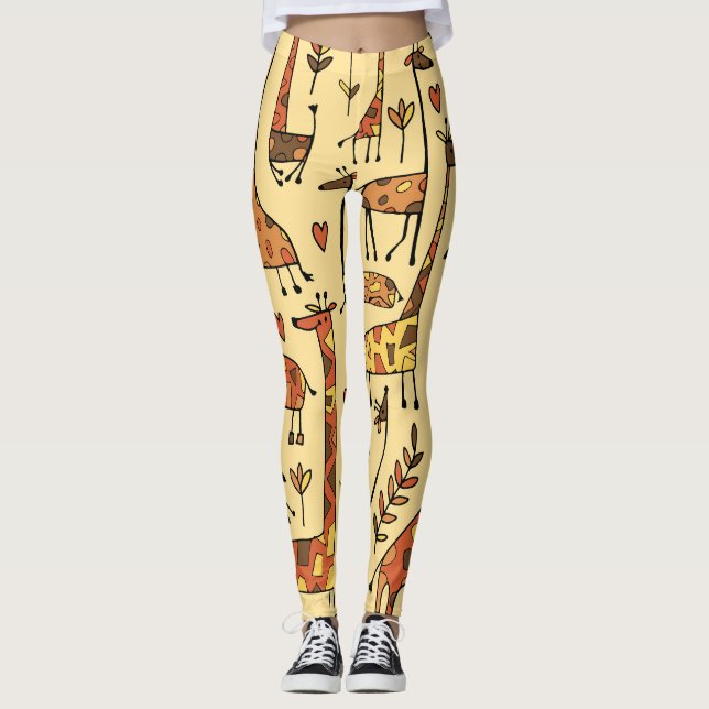 Giraffe Sketch, Roligt Sömlös design. Leggings (Framsida)