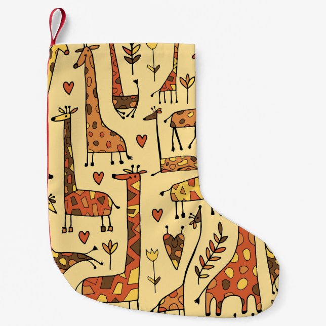 Giraffe Sketch, Roligt Sömlös design. Liten Julstrumpa (Framsidan)