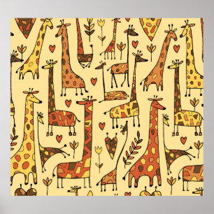 Giraffe Sketch, Roligt Sömlös design. Poster