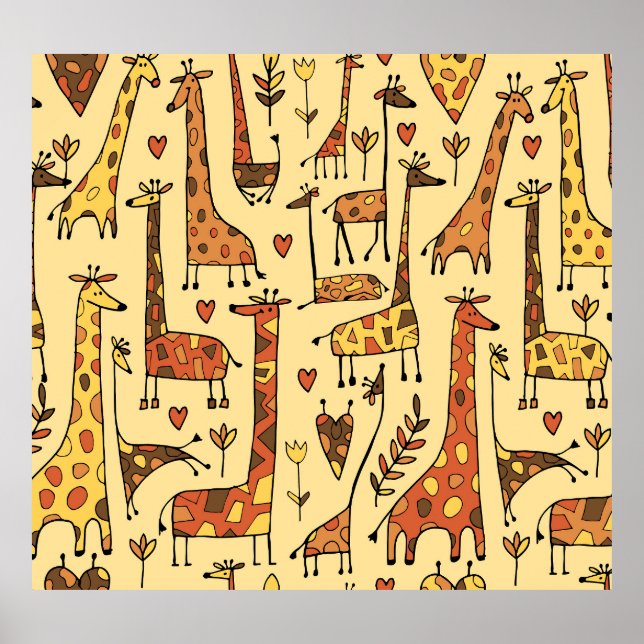 Giraffe Sketch, Roligt Sömlös design. Poster (Framsidan)