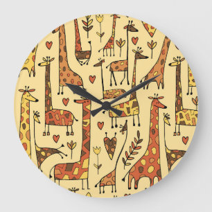 Giraffe Sketch, Roligt Sömlös design. Stor Klocka