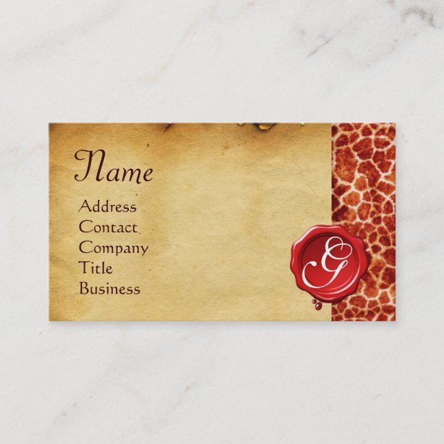 GIRAFFE SKIN ,RED VAX SEAL PARCHMENT Monogram Visitkort (Framsida)