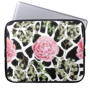 Giraffe Skriv ut svart och vitt med Rosa ros Laptop Fodral