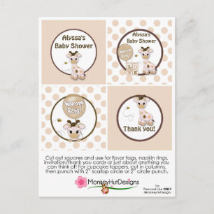 Giraffe Snickerdoodle Baby Shower Cupkakor Toppers Vykort