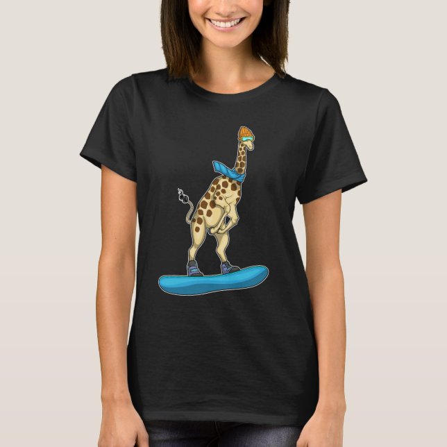 Giraffe Snowboard Winter sport T Shirt (Framsida)