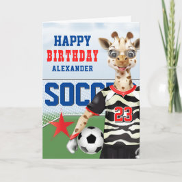 Giraffe Soccer Player Kids Birthday Kort
