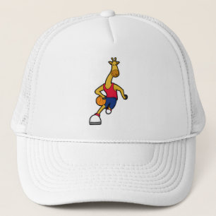 Giraffe som basketspelare med Basketball boll Keps