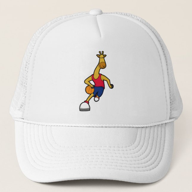 Giraffe som basketspelare med Basketball boll Keps (Framsida)