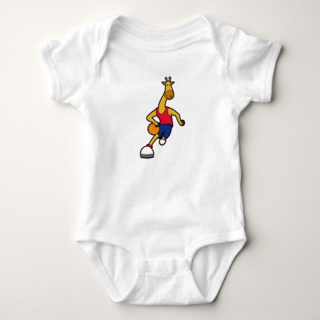 Giraffe som basketspelare med Basketball boll T Shirt (Framsida)