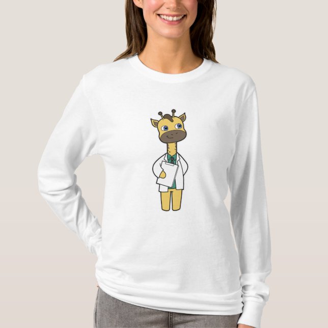 Giraffe som Doktor med Anteckningsblock T Shirt (Framsida)
