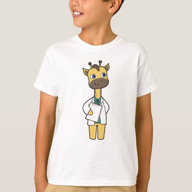 Giraffe som Doktor med Anteckningsblock T Shirt (Framsida)