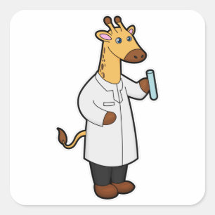 Giraffe som Doktor med provrör Fyrkantigt Klistermärke