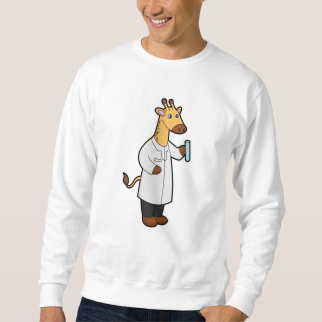 Giraffe som Doktor med provrör Lång Ärmad Tröja (Framsida)