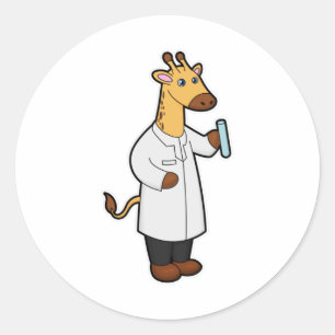 Giraffe som Doktor med provrör Runt Klistermärke