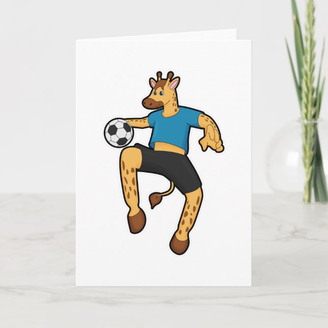 Giraffe som fotbollsspelare med fotboll kort (Framsida)