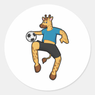 Giraffe som fotbollsspelare med fotboll runt klistermärke