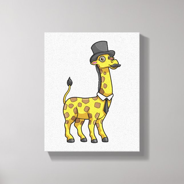 Giraffe som gentleman med Hat, Tie och Mustache Canvastryck (Framsida)